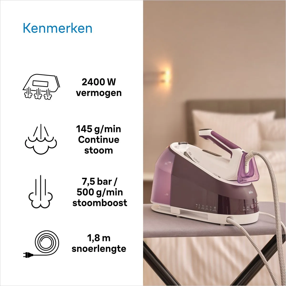 Braun CareStyle 5 IS5247VI - Stoomgenerator - Lichtgewicht Strijkijzer - Groot Waterreservoir - Violet