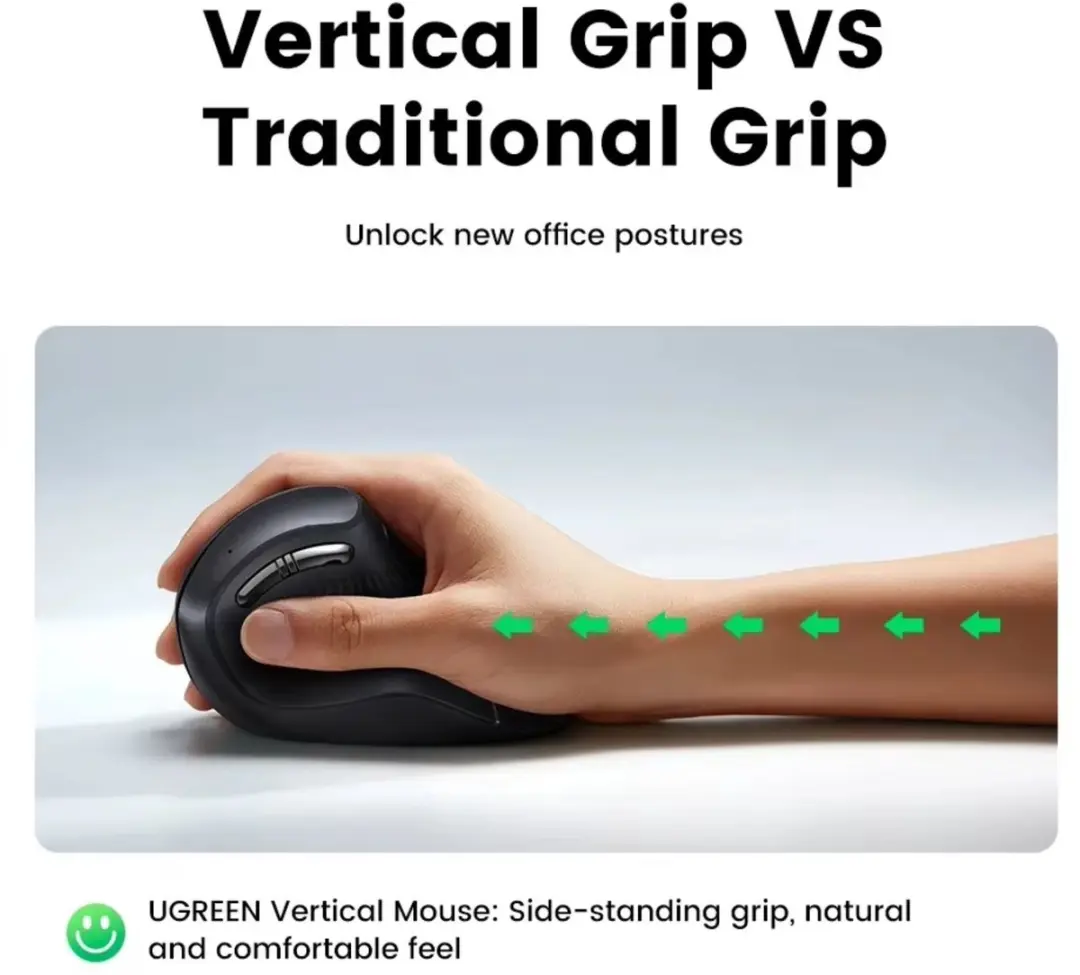Ugreen MU008 Verticale Ergonomische Muis - 4000 DPI - 6 Knoppen - Zwart - afbeelding 6 van 6