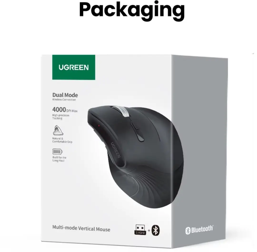 Ugreen MU008 Verticale Ergonomische Muis - 4000 DPI - 6 Knoppen - Zwart
