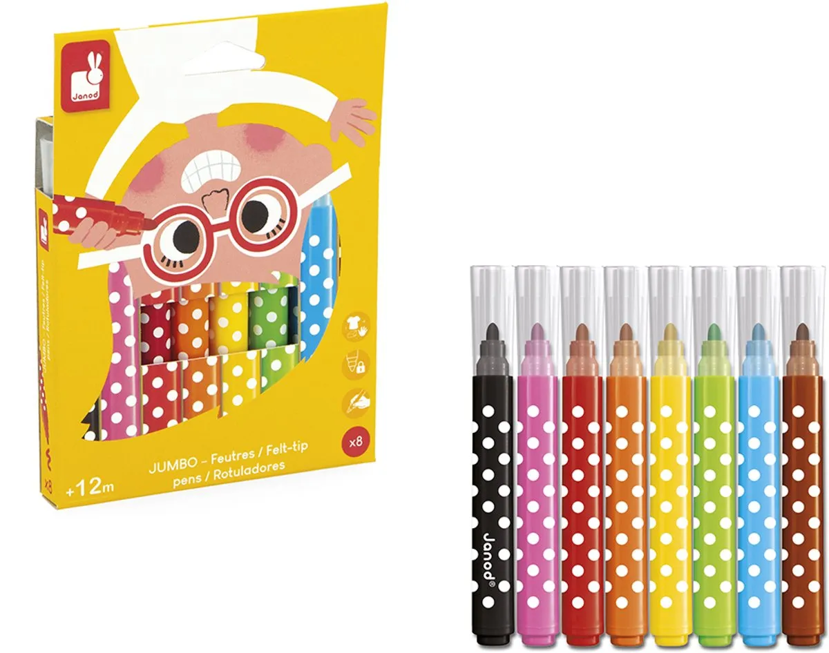 Janod Colo Jumbo Viltstiften - 8 Stuks Multikleur