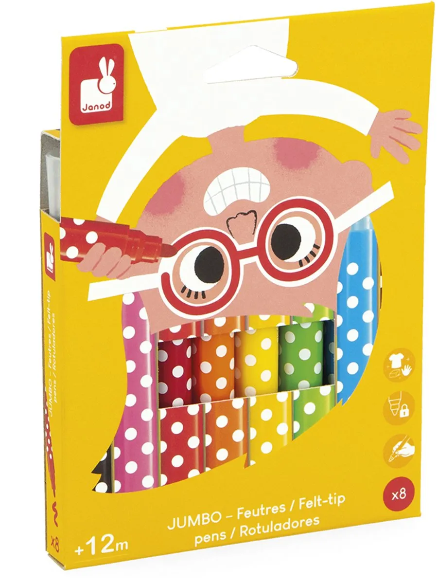 Janod Colo Jumbo Viltstiften - 8 Stuks Multikleur - afbeelding 6 van 6
