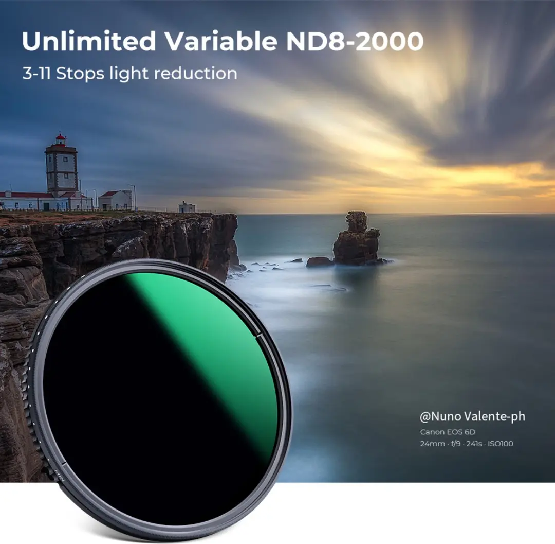 K&F Concept 62mm Variabel ND8-2000 Grijsfilter MC - 3-11 Stops - Zwart