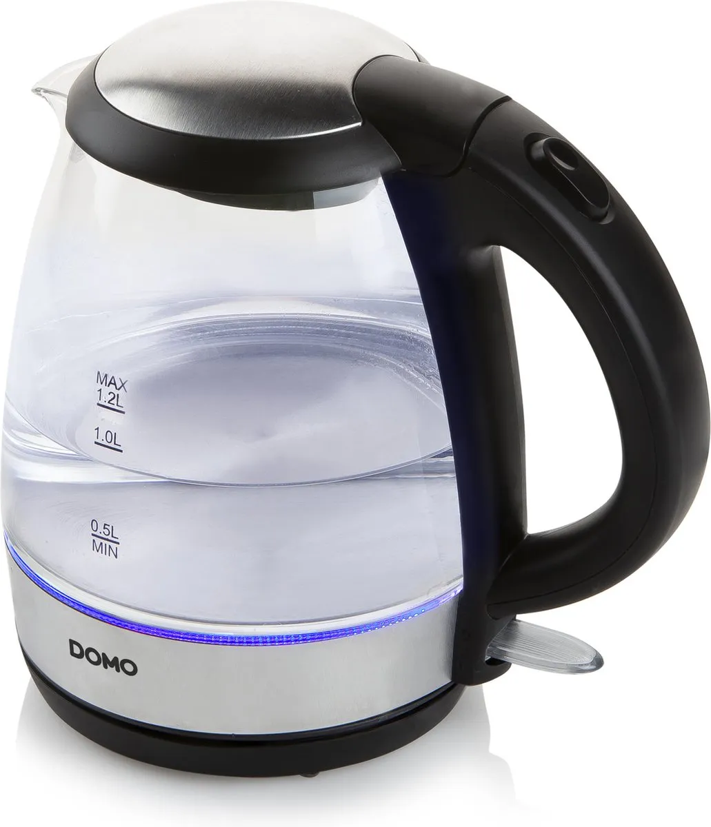 Domo DO9218WK Waterkoker 1,2L - Glas - Zwart/Zilver