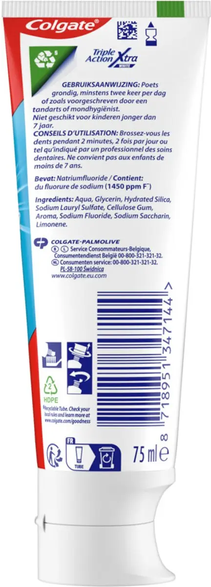 Colgate Triple Action Xtra White Tandpasta 75ml - 2 Stuks