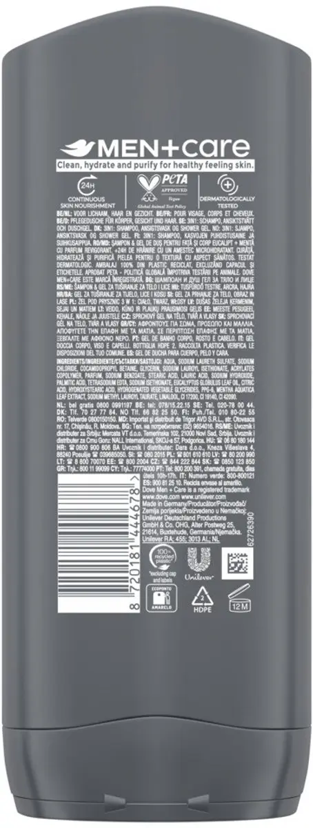 Dove Men+ Care Douchegel Eucalyptus & Mint 800ml - 2 Stuks