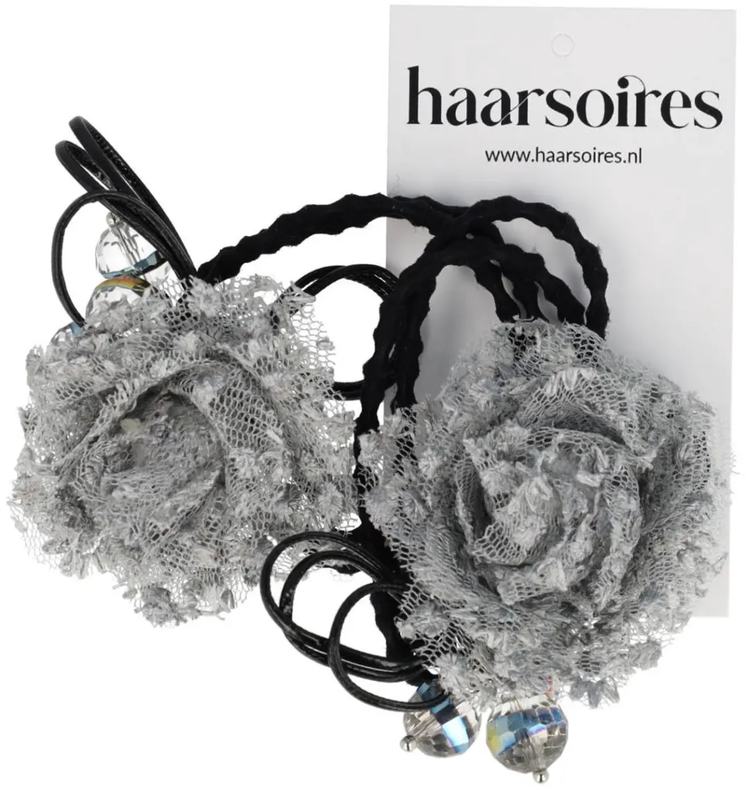 Haarsoires Haarelastieken Bloem 4cm Grijs - 2 Stuks
