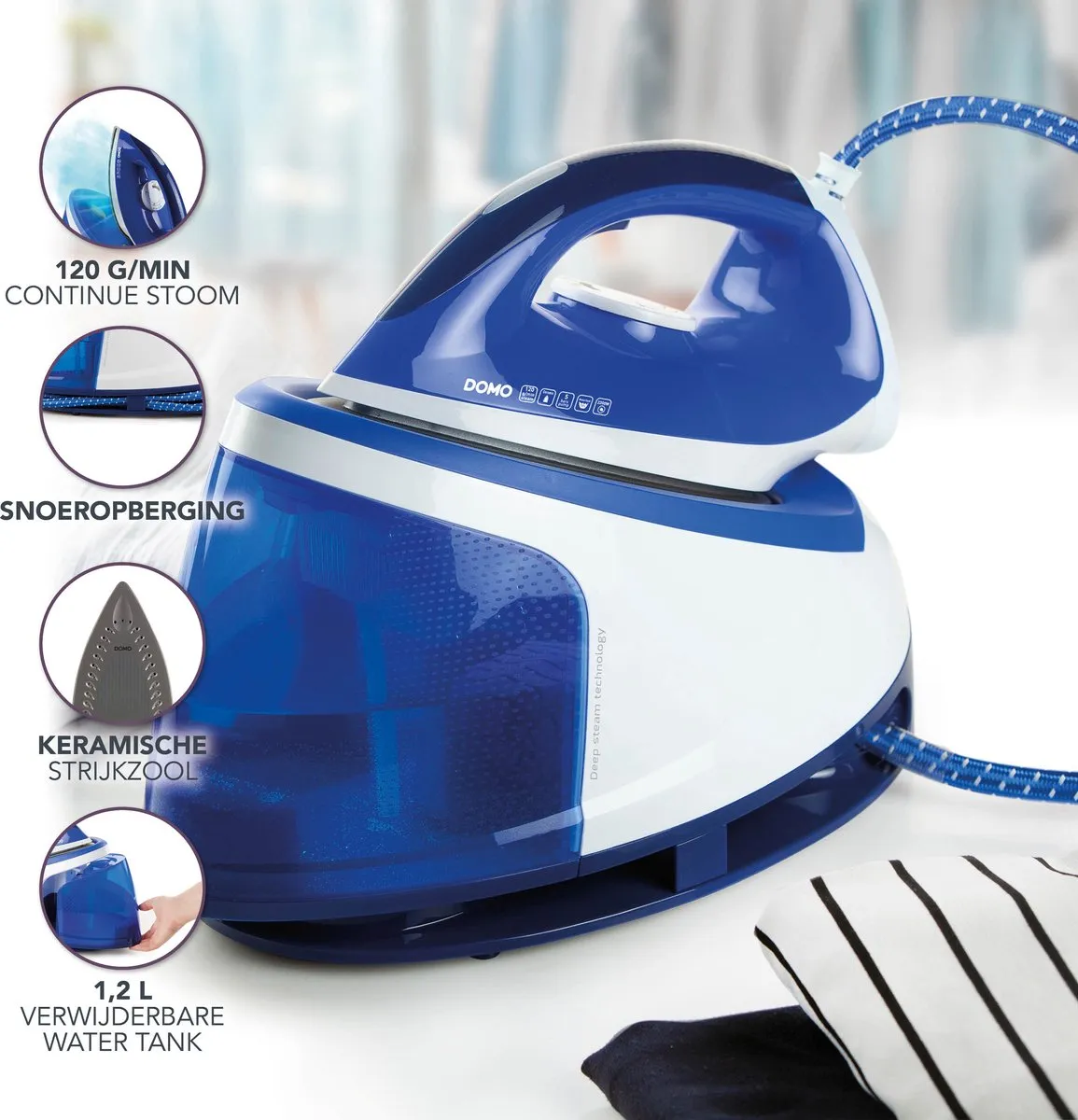 Domo DO1069S Stoomgenerator 2200W - 5 bar - Keramische zool - Wit/Blauw
