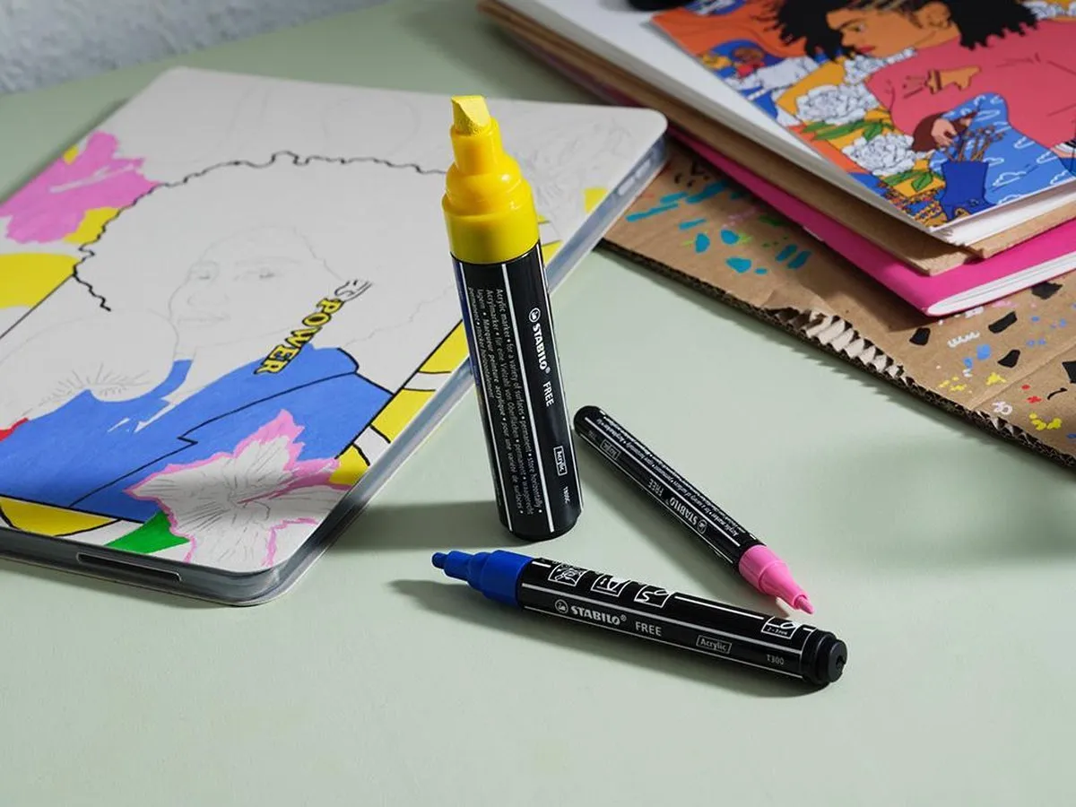 STABILO FREE T800C Acryl Marker Schuine Punt 4-10mm - Karmijnrood - 5 Stuks - afbeelding 6 van 6
