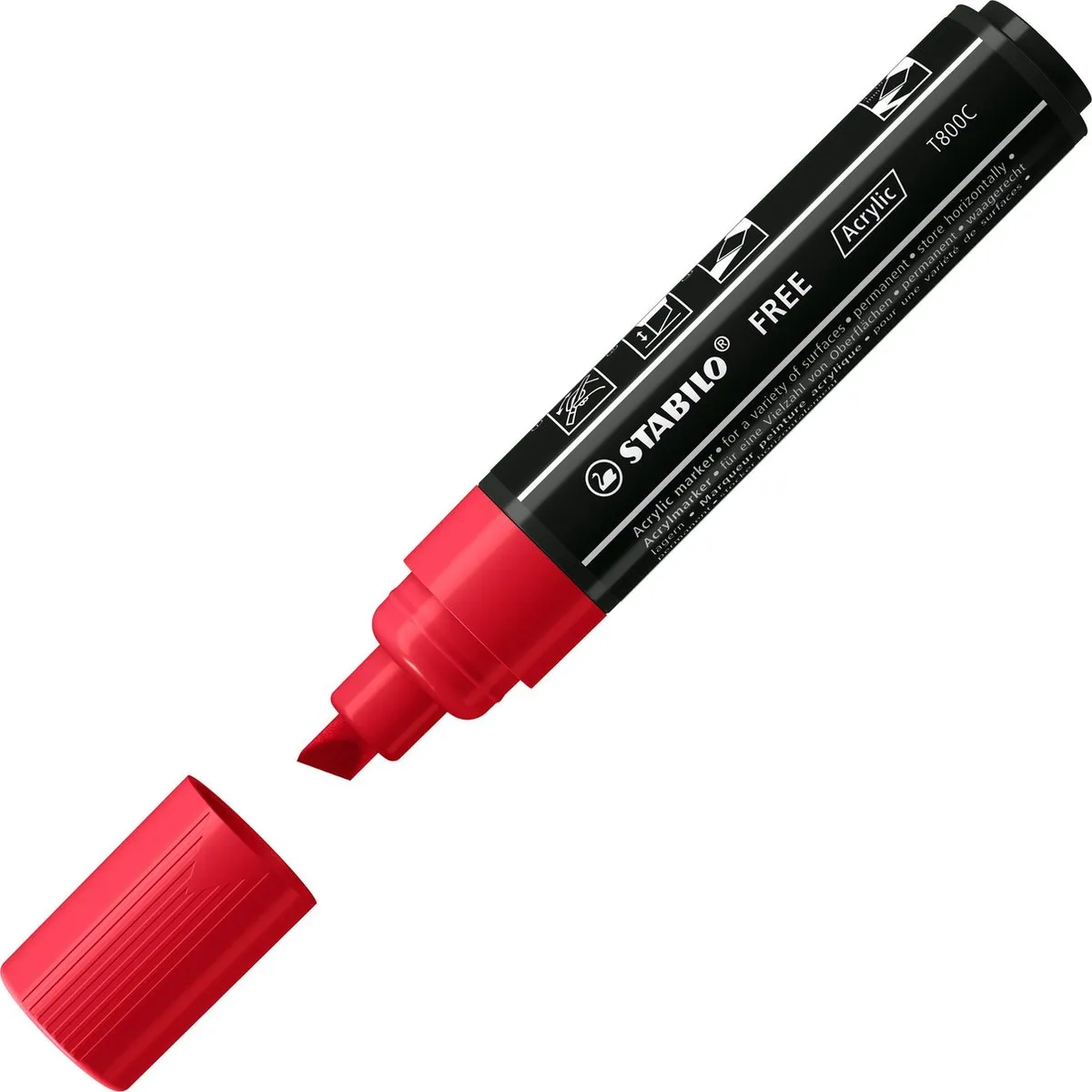 STABILO FREE T800C Acryl Marker Schuine Punt 4-10mm - Karmijnrood - 5 Stuks