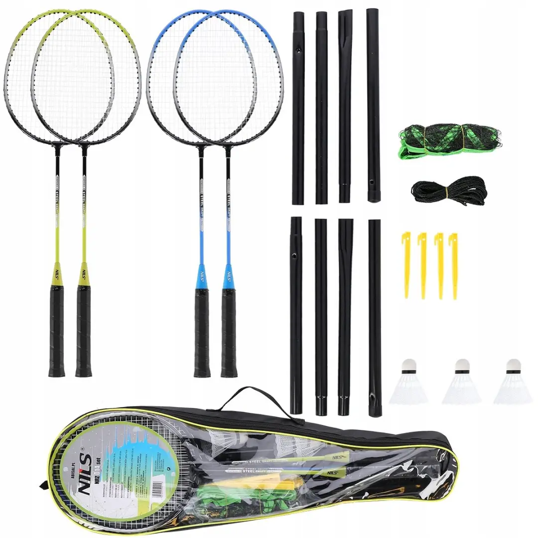 Nils Badmintonset: 4 rackets, net, shuttles en tas