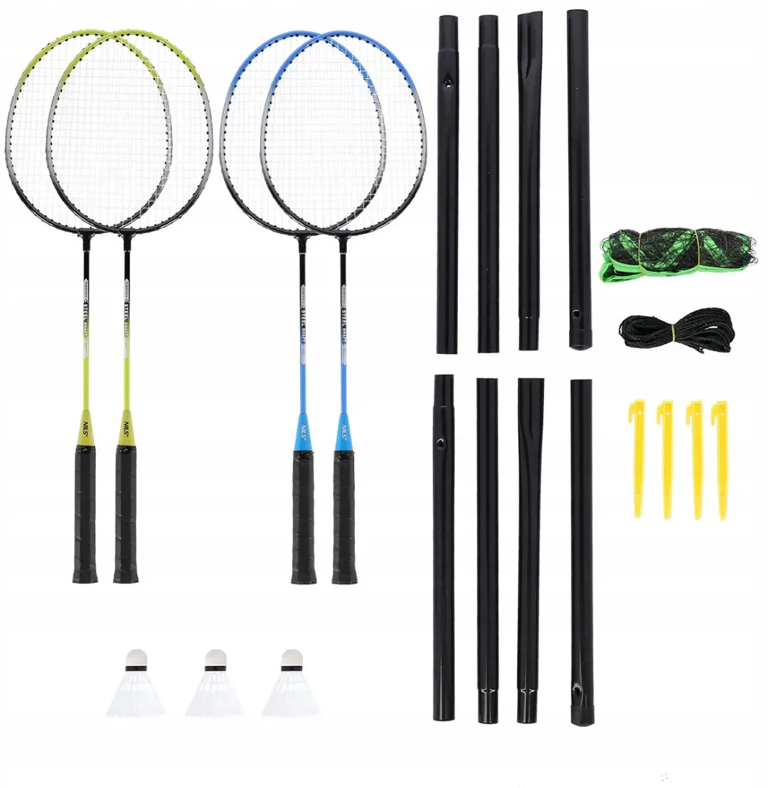 Nils Badmintonset: 4 rackets, net, shuttles en tas