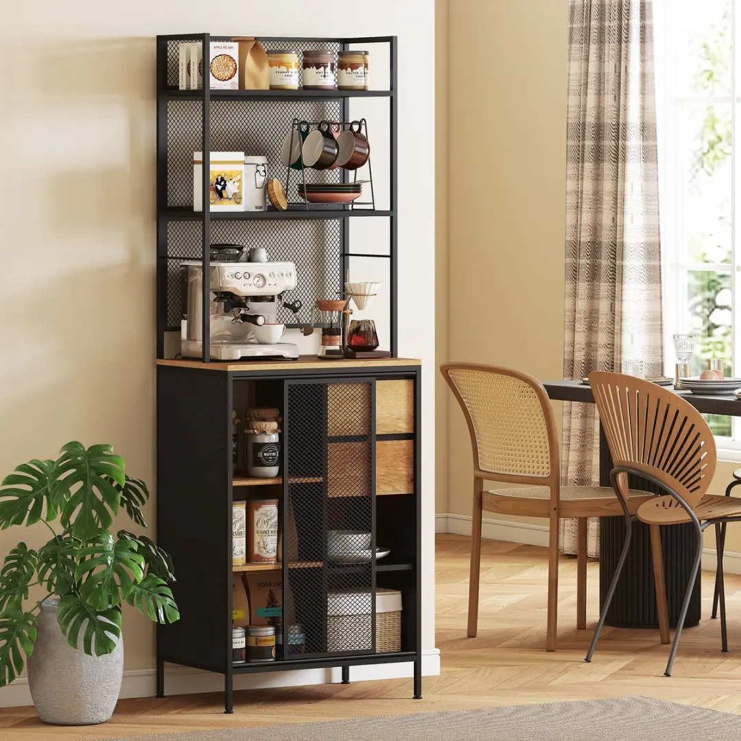 Homcom Keukenkast 60x40x180cm - Natuurlijk hout - afbeelding 6 van 6