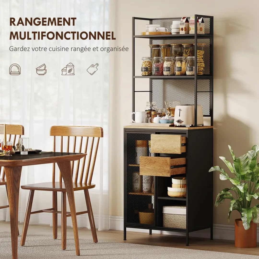 Homcom Keukenkast 60x40x180cm - Natuurlijk hout