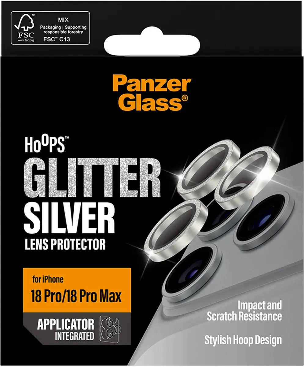 PanzerGlass Hoops iPhone 18 Pro/Max Cameralensbeschermer - Glitter Zilver