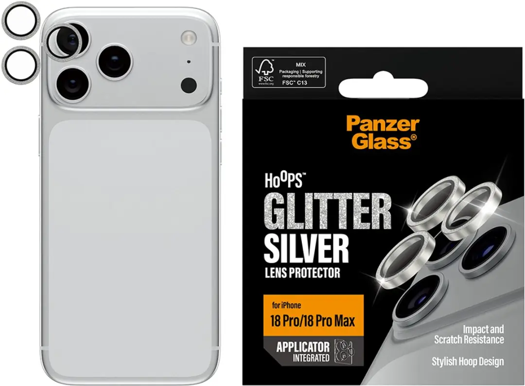 PanzerGlass Hoops iPhone 18 Pro/Max Cameralensbeschermer - Glitter Zilver