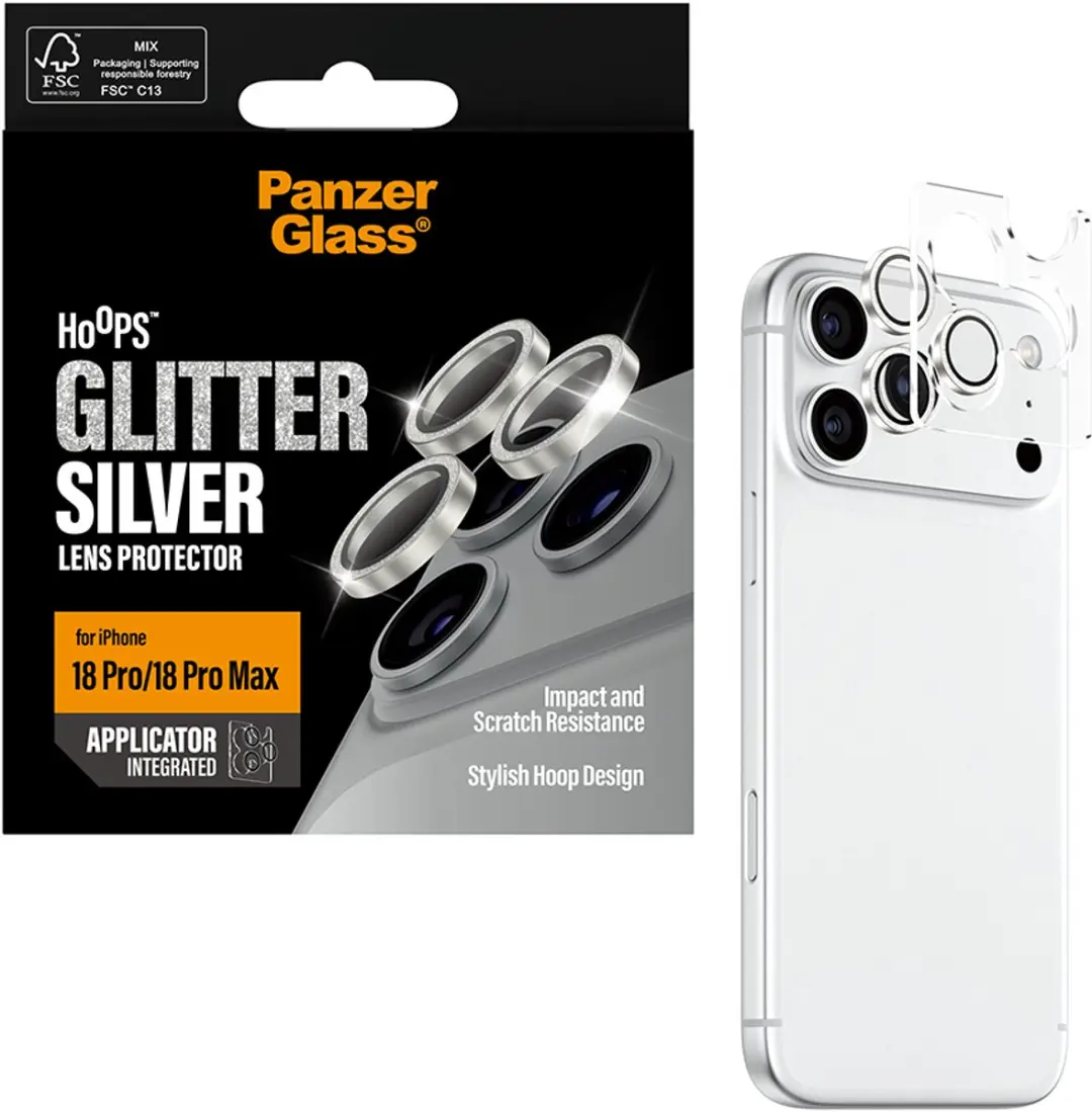 PanzerGlass Hoops iPhone 18 Pro/Max Cameralensbeschermer - Glitter Zilver