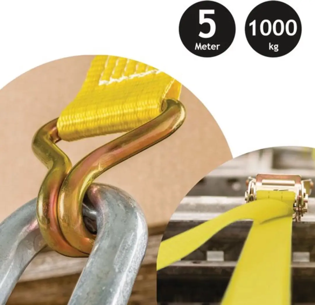 Dunlop Spanband met Ratel - Haak - 5 M - tot 1000 KG - Geel