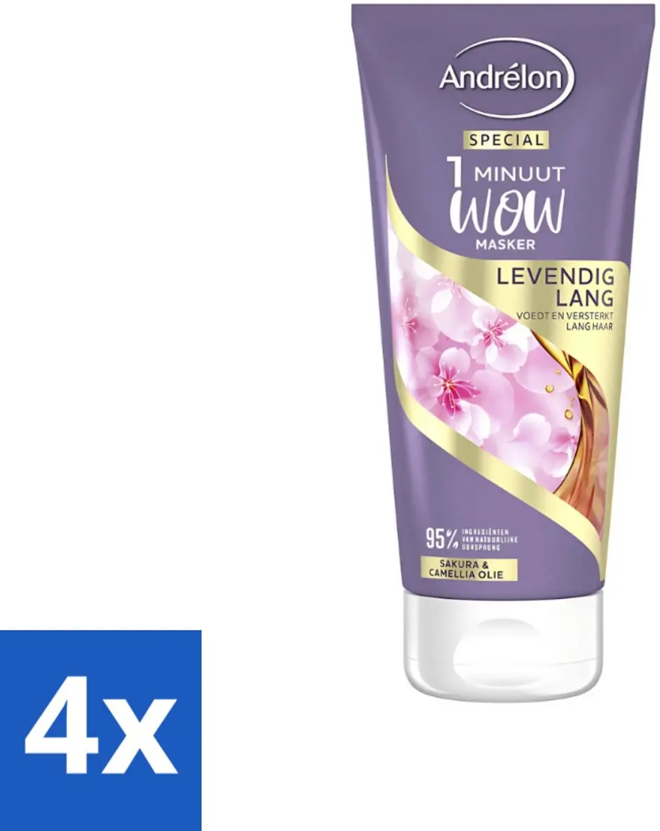 Andrélon 1 Minuut Wow Haarmasker Levendig Lang 180ml - 4 Stuks