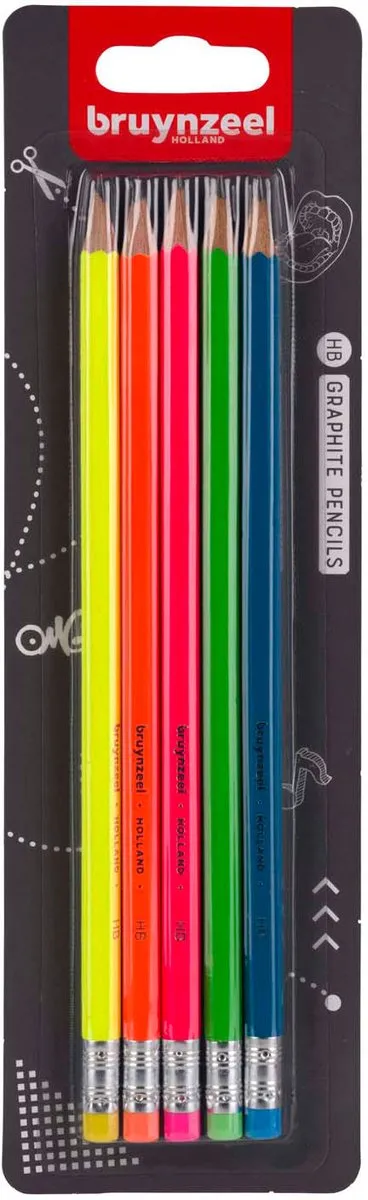 BRUYNZEEL Neon Grafietpotloden 5 HB - met gum
