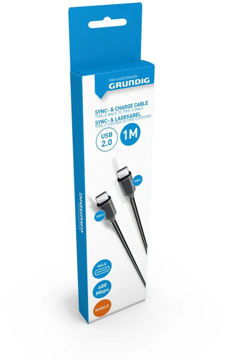 Grundig USB-C Kabel 2.0 1m - Zwart - afbeelding 2 van 2