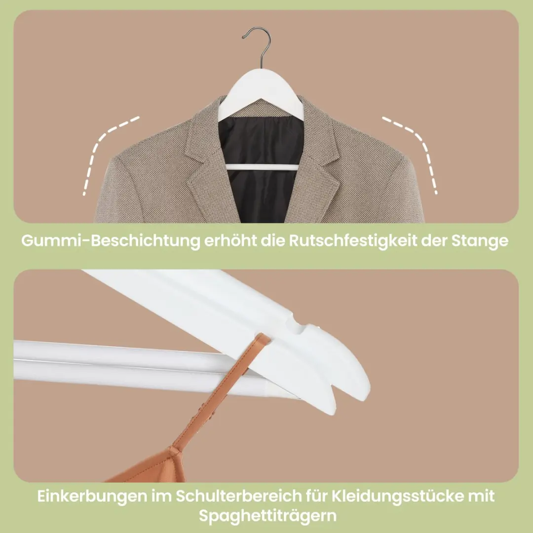 Songmics Houten Kledinghangers Set 10 - Massief hout - 360° draaibare haak - Wit-Zilver - afbeelding 5 van 6