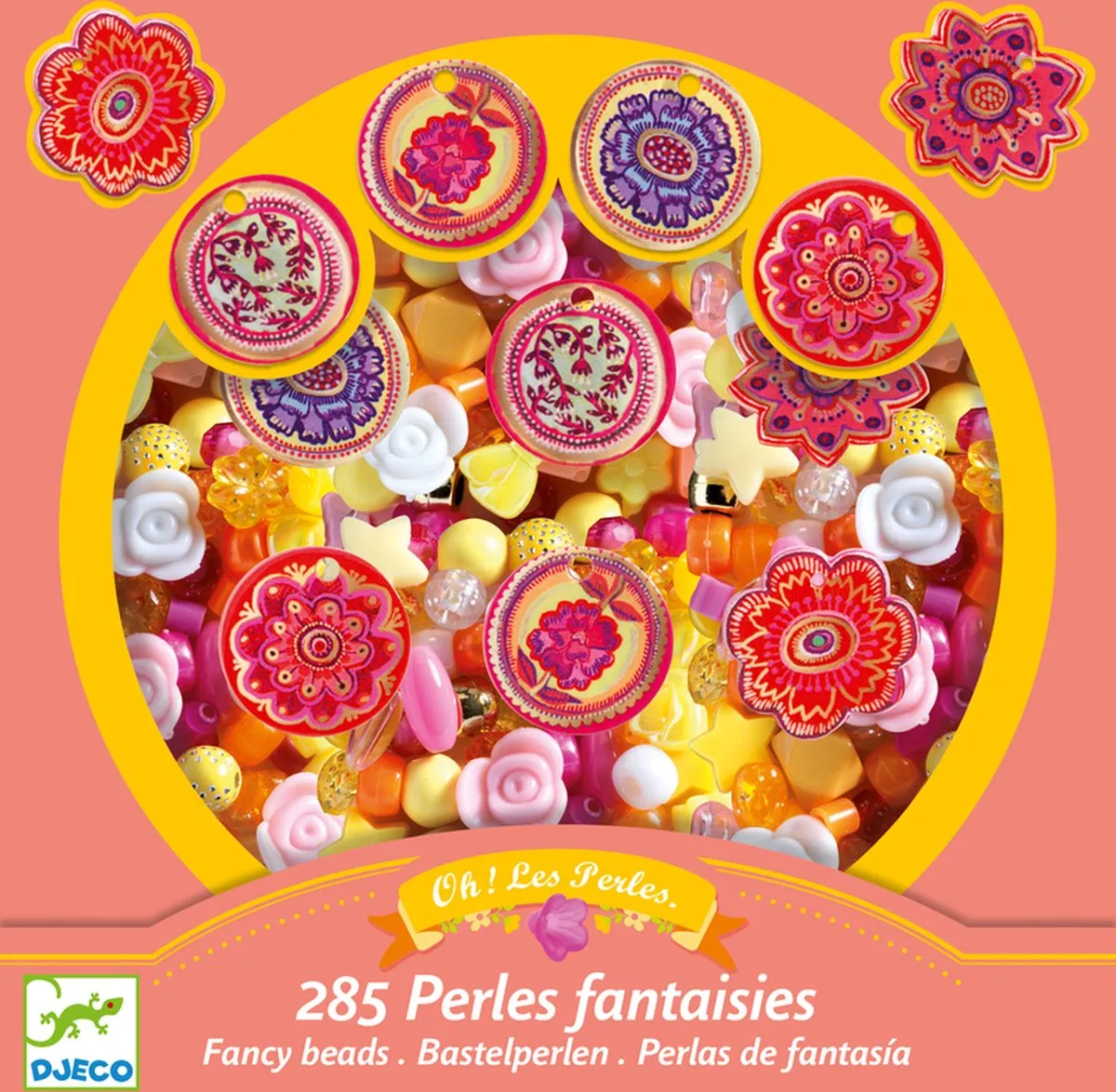 Djeco Fleur Sieradenmaker Set - 285 Acryl-kralen & 6 Hangers - Meerkleurig