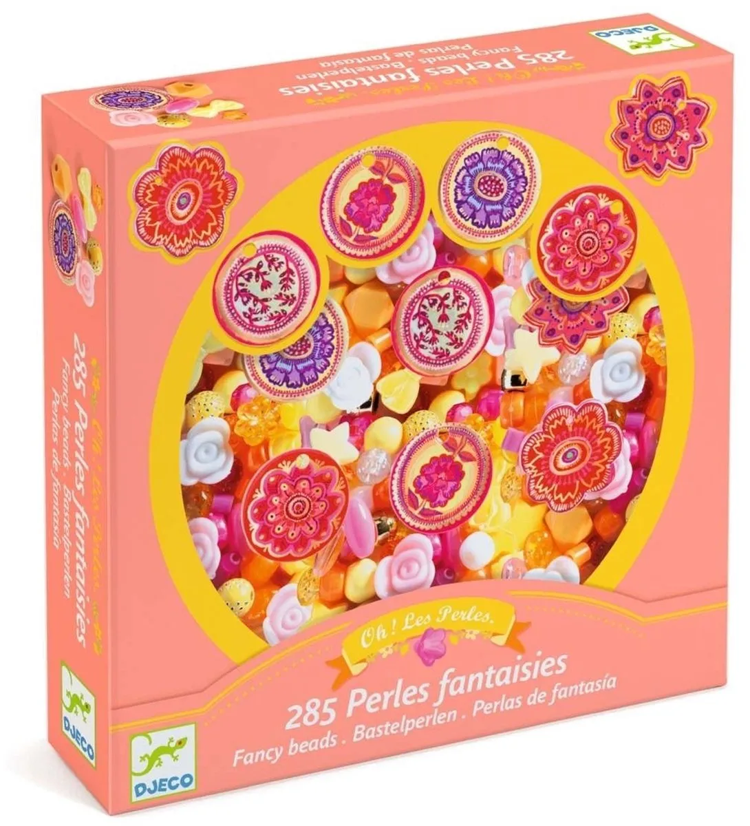 Djeco Fleur Sieradenmaker Set - 285 Acryl-kralen & 6 Hangers - Meerkleurig