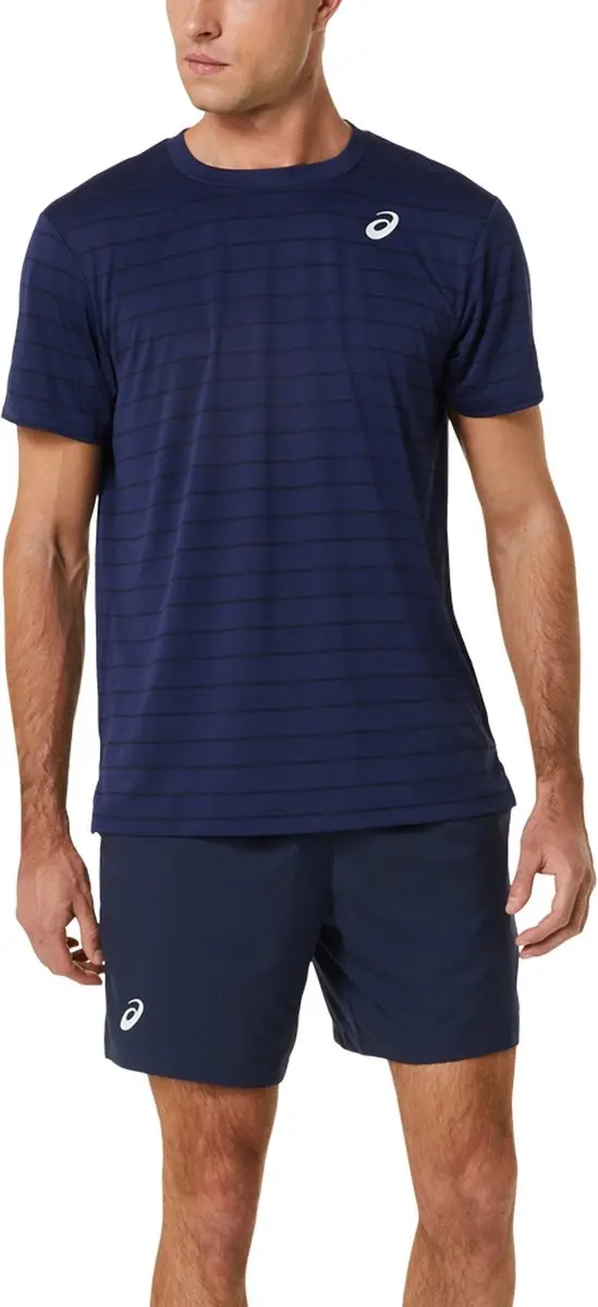 ASICS Court Stripe SS Sportshirt - Donkerblauw M