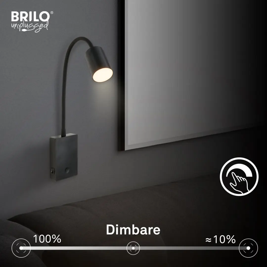 Briloner Smooth Wandlamp Oplaadbaar - 36 uur - USB-C - Zwart