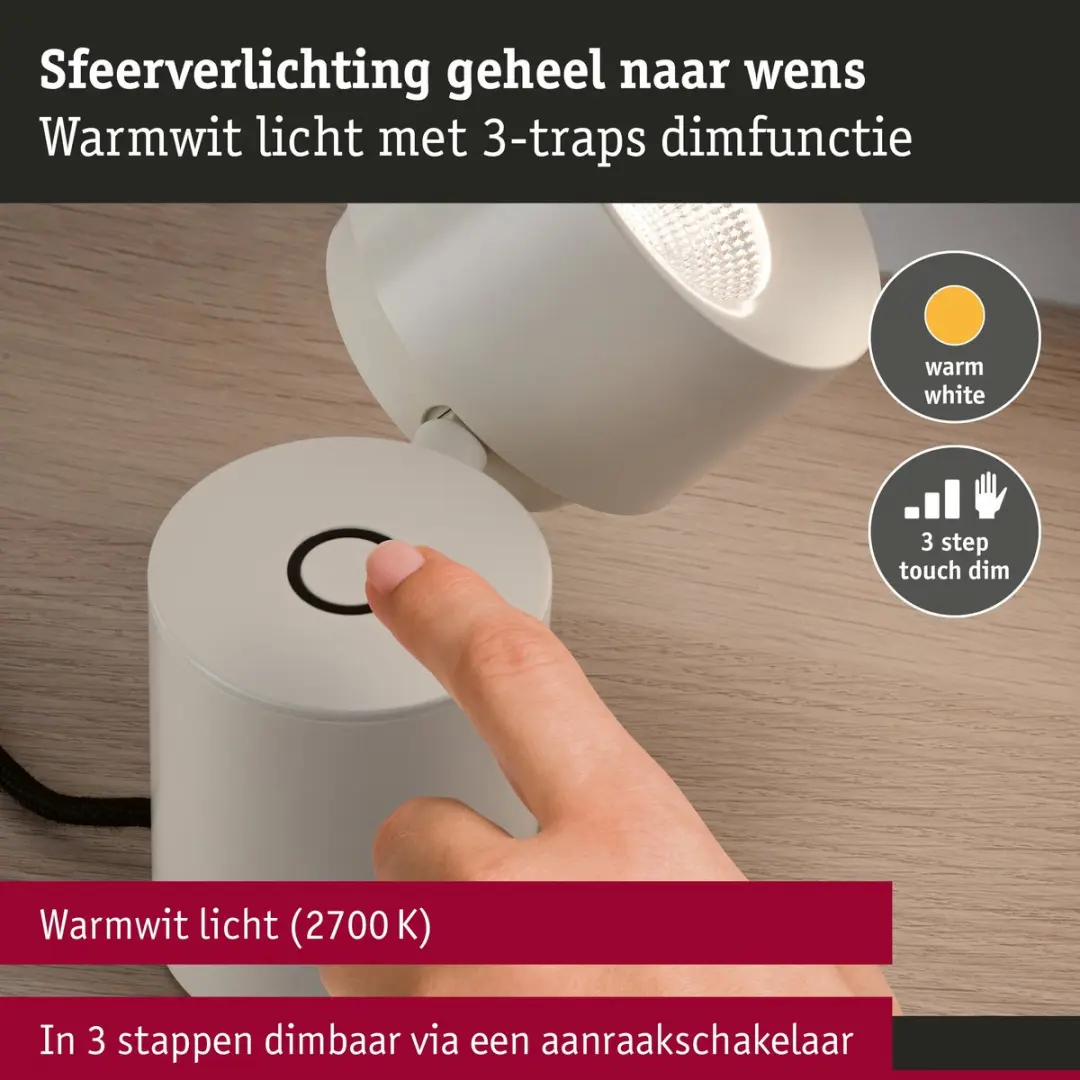 Paulmann LED Tafellamp 3-Step-Dim Pane 3W - 328lm - Crème - afbeelding 6 van 6