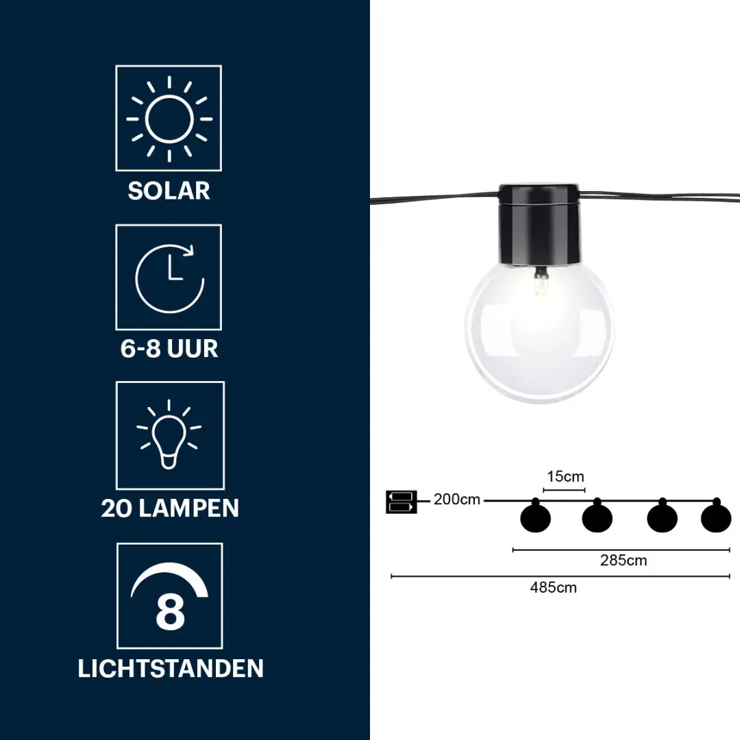 Grundig Solar Lichtsnoer 4,85m - LED Tuinverlichting Warm Wit