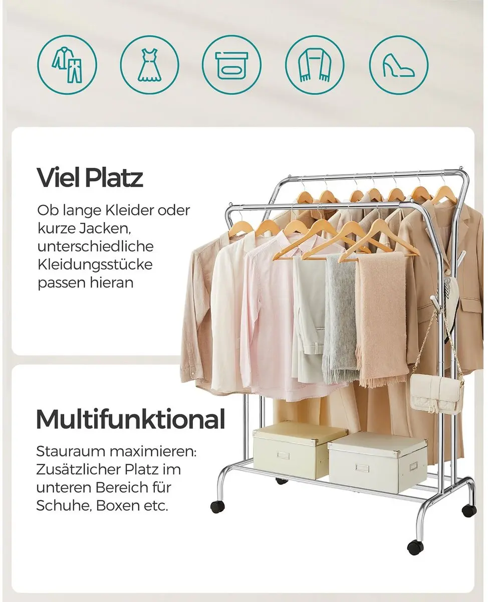 Songmics Mobiel Kledingrek Zilver - Mantel & Kostuum - afbeelding 4 van 6