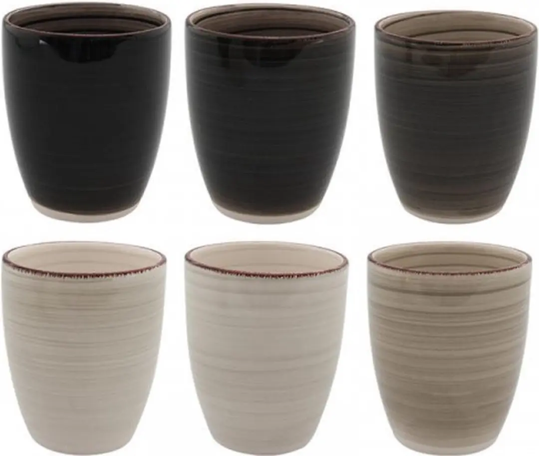 BK Industrieel Keramische Koffiebeker 340ml - 6 Stuks - Zwart/Groen/Grijs/Olijf/Wit/Beige