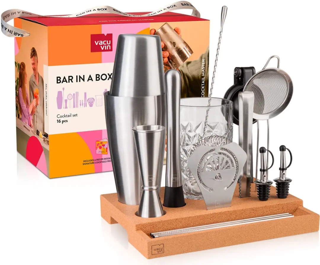 VacuVin Bar in a Box Cocktailset 16-delig - Zilver