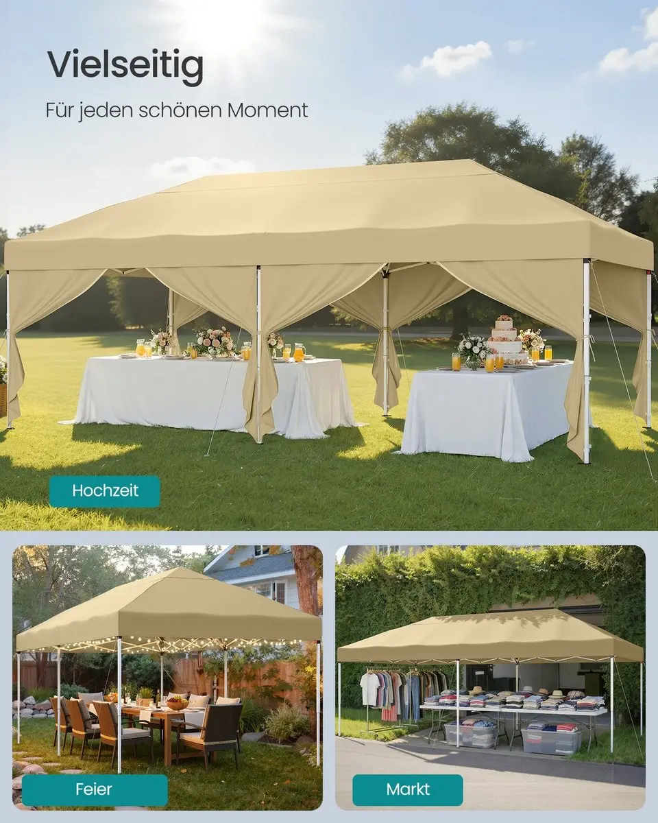Songmics Opklapbaar Paviljoen 3x6m - PE & Staal - 4 Zijkanten - Beige - afbeelding 6 van 6