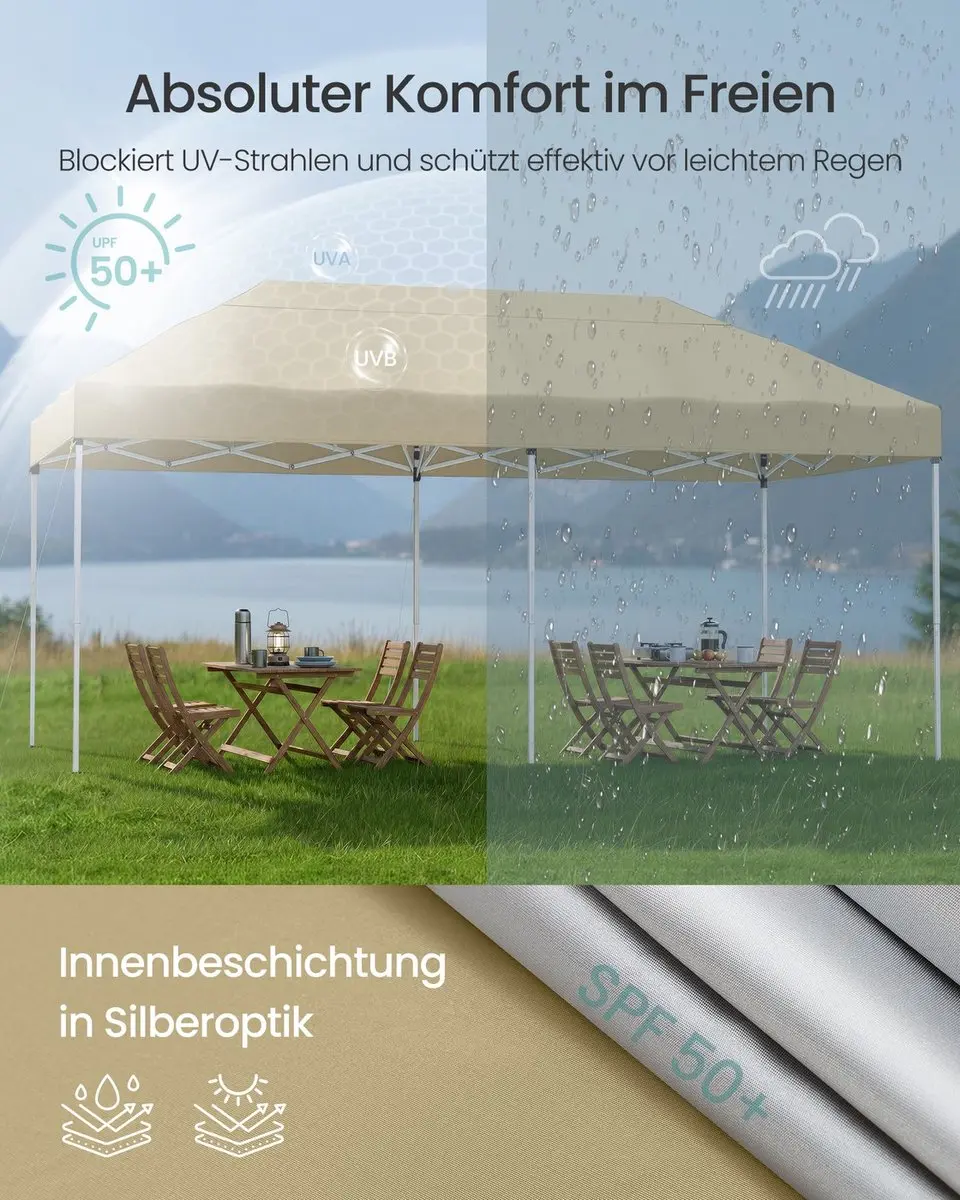 Songmics Opklapbaar Paviljoen 3x6m - PE & Staal - 4 Zijkanten - Beige - afbeelding 4 van 6