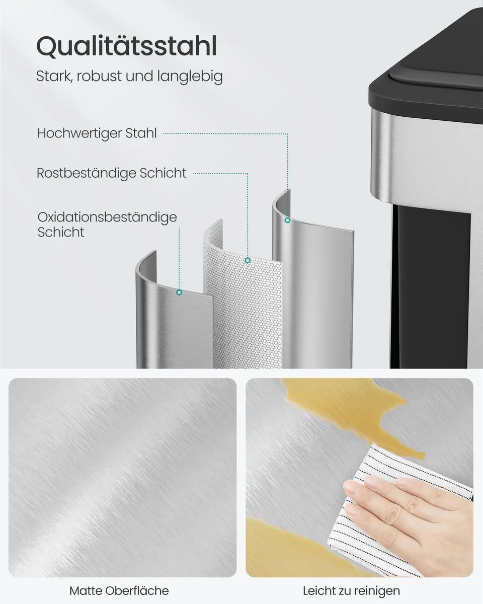 Songmics Keukenprullenbak 30L - 2 Vakken - Metallic Zilver - afbeelding 5 van 6