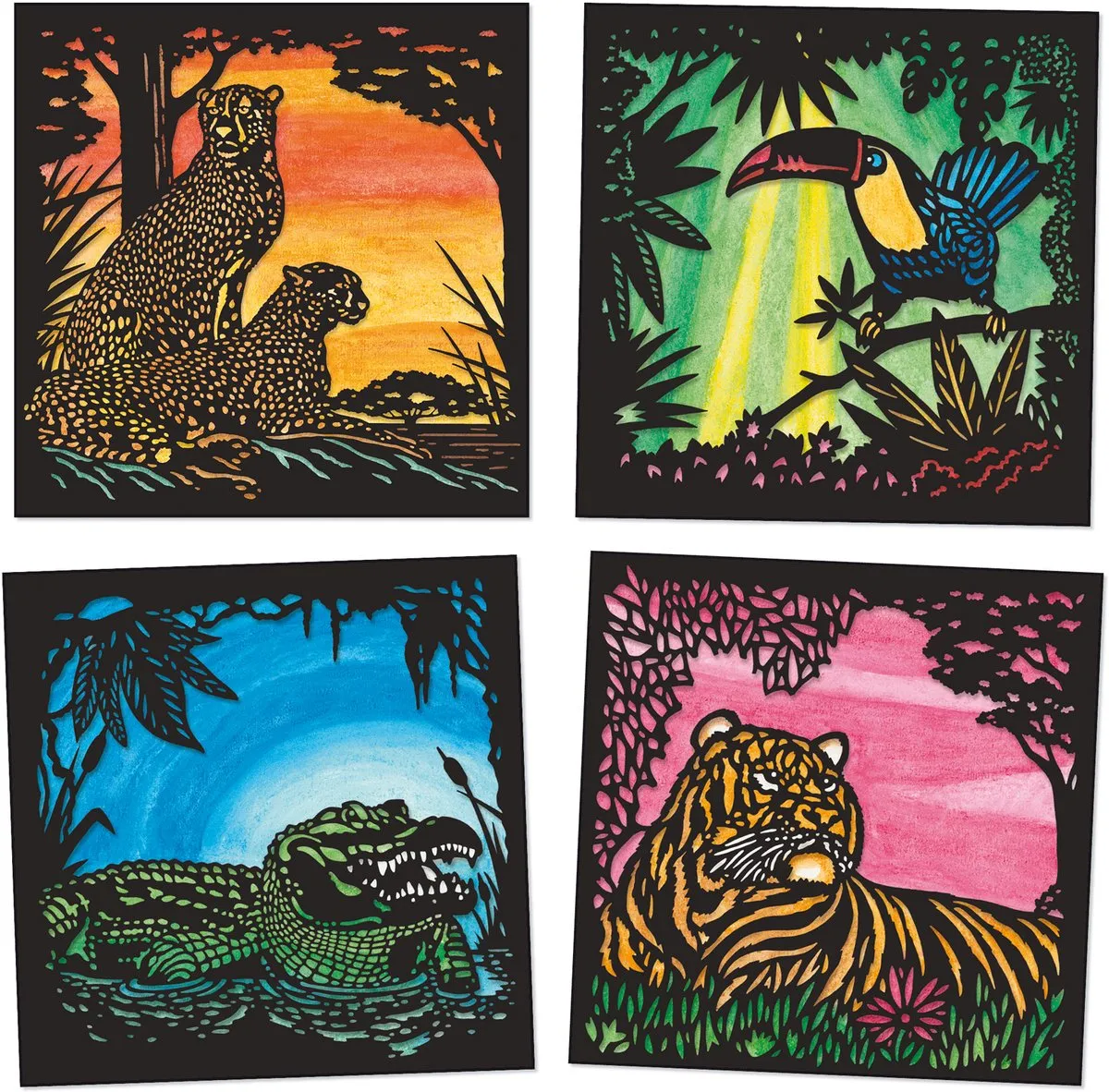 Djeco Aquarel Workshop Jungledieren - 4 Kaarten & 12 Waskrijtjes