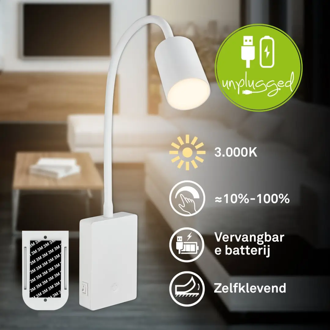 Briloner Smooth Wandlamp Oplaadbaar - 36 uur - USB-C - Wit