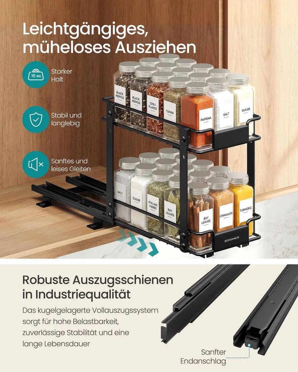 Songmics Kruidenrek - Zwart 27x15x24cm
