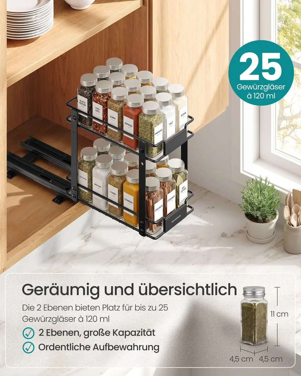 Songmics Kruidenrek - Zwart 27x15x24cm