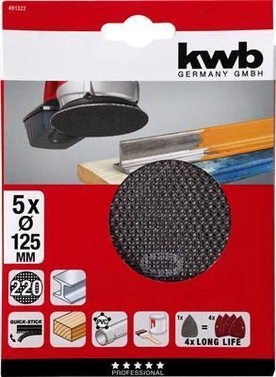 KWB Schuurgaas 125mm K220 - 5 Stuks