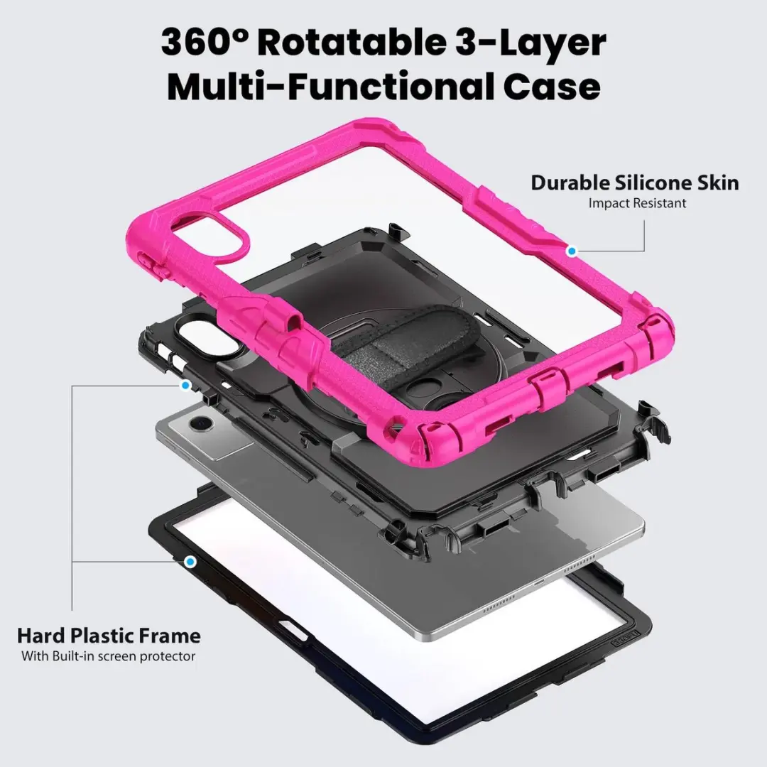 Selected Hoes Lenovo Tab K11 Gen 2 - Roze - Screenprotector & 360° Draaibare Handriem