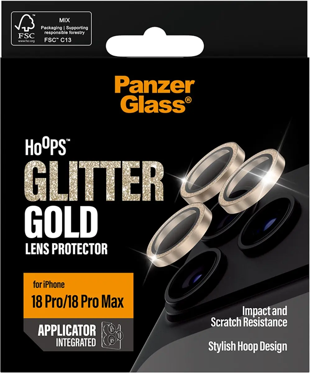 PanzerGlass Hoops iPhone 18 Pro/Max Cameralensprotector - Glitter Goud