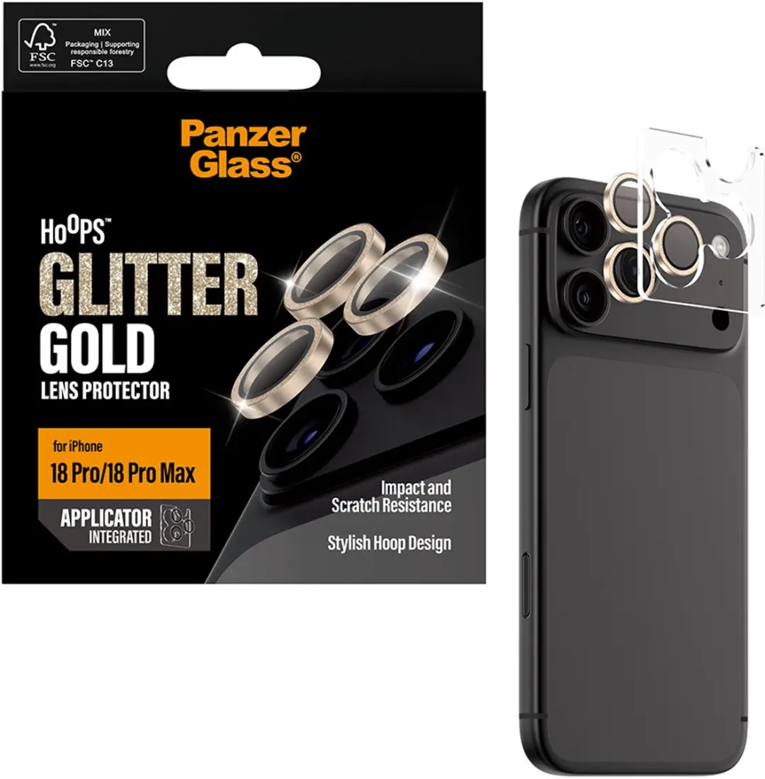 PanzerGlass Hoops iPhone 18 Pro/Max Cameralensprotector - Glitter Goud