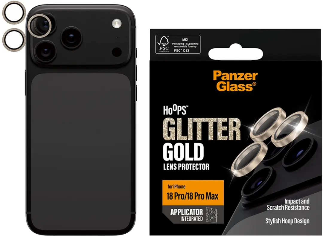 PanzerGlass Hoops iPhone 18 Pro/Max Cameralensprotector - Glitter Goud