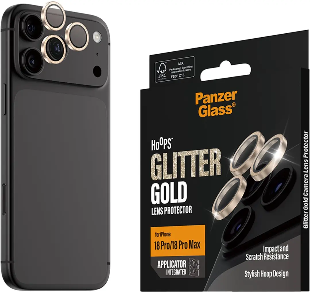 PanzerGlass Hoops iPhone 18 Pro/Max Cameralensprotector - Glitter Goud