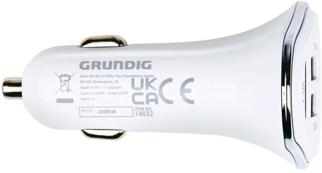 Grundig Auto Oplader 12-24V 8711252291390 - 3x USB-A - 4.1A - Wit - afbeelding 6 van 6