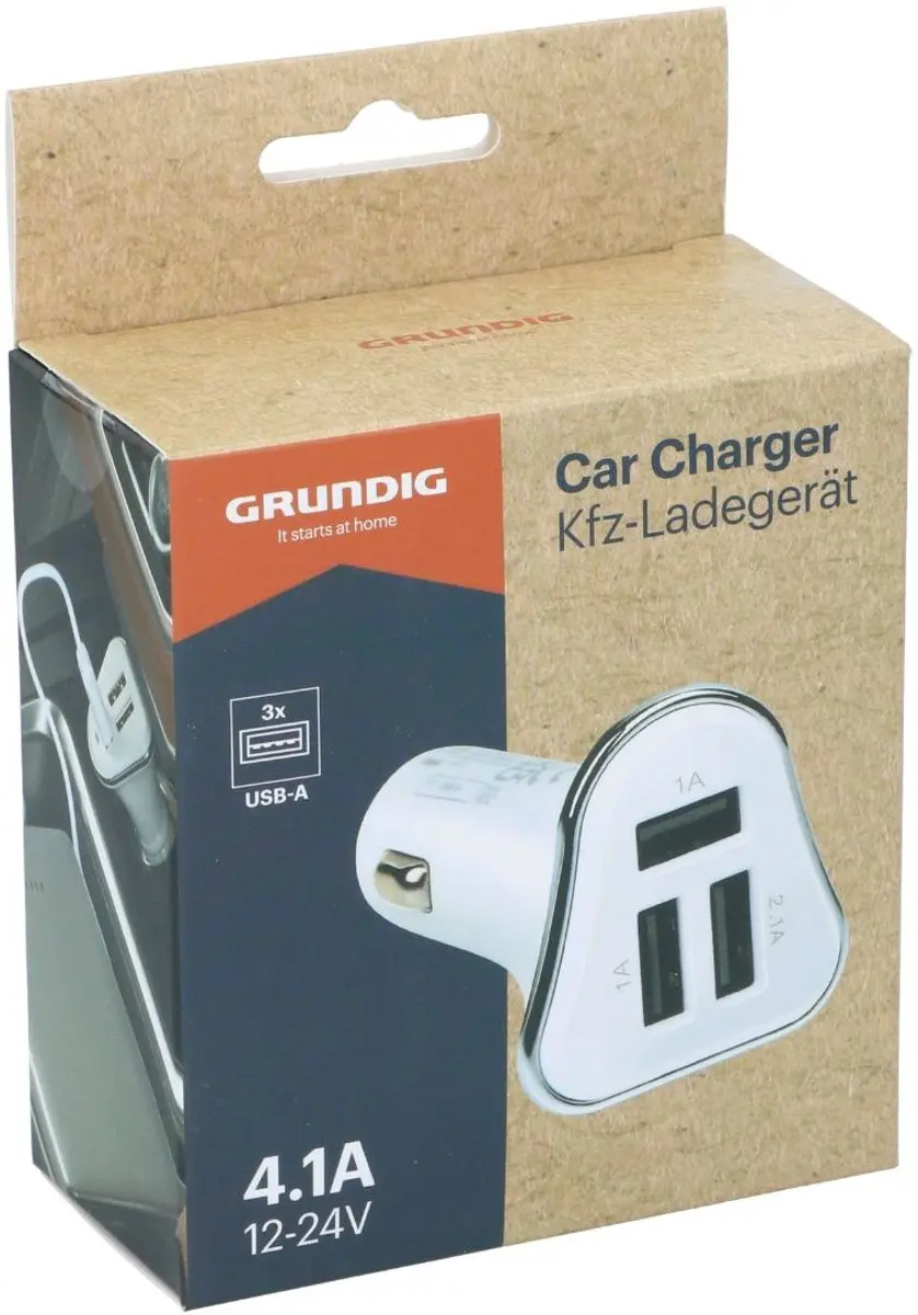 Grundig Auto Oplader 12-24V 8711252291390 - 3x USB-A - 4.1A - Wit - afbeelding 4 van 6