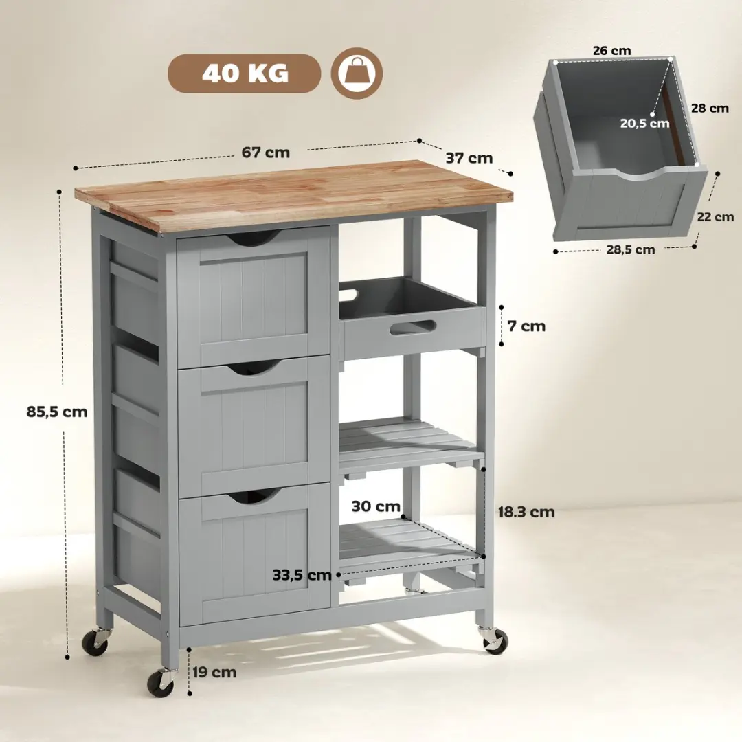 Homcom Keukenwagen 67x37x85,5cm Grijs